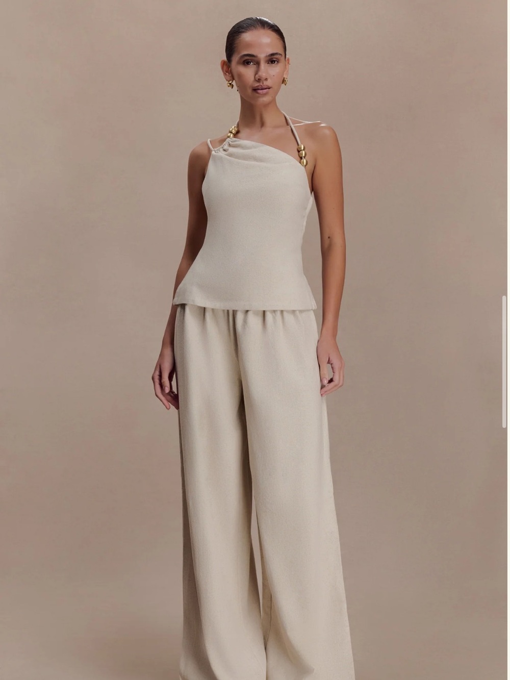 Meshki gabby asymmetrical linen beaded top & wide leg pants